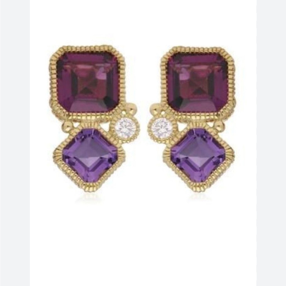 Judith Ripka Purple and Amethyst Square Cluster Earrings